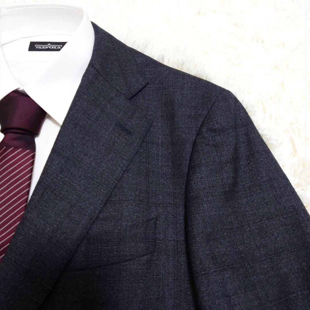 美品　ザスーツカンパニー　スーツ　Super100's　グレー　チェック　XL