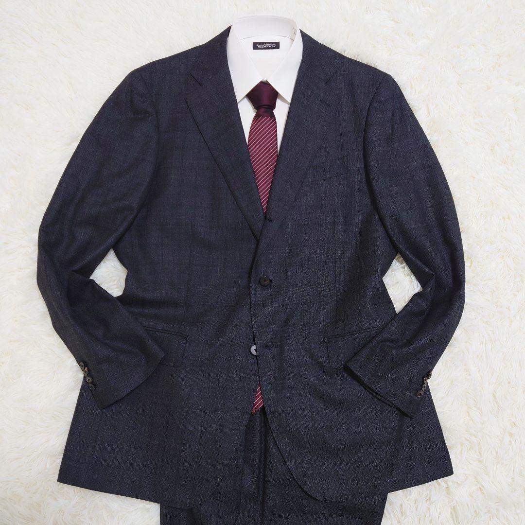 美品　ザスーツカンパニー　スーツ　Super100's　グレー　チェック　XL