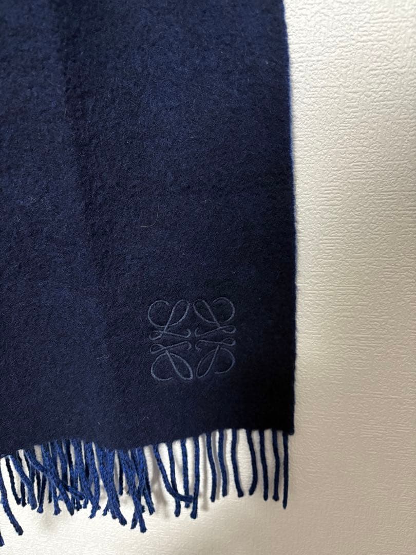 【LOEWE】ウールマフラー ネイビー×ブルー×イエロー