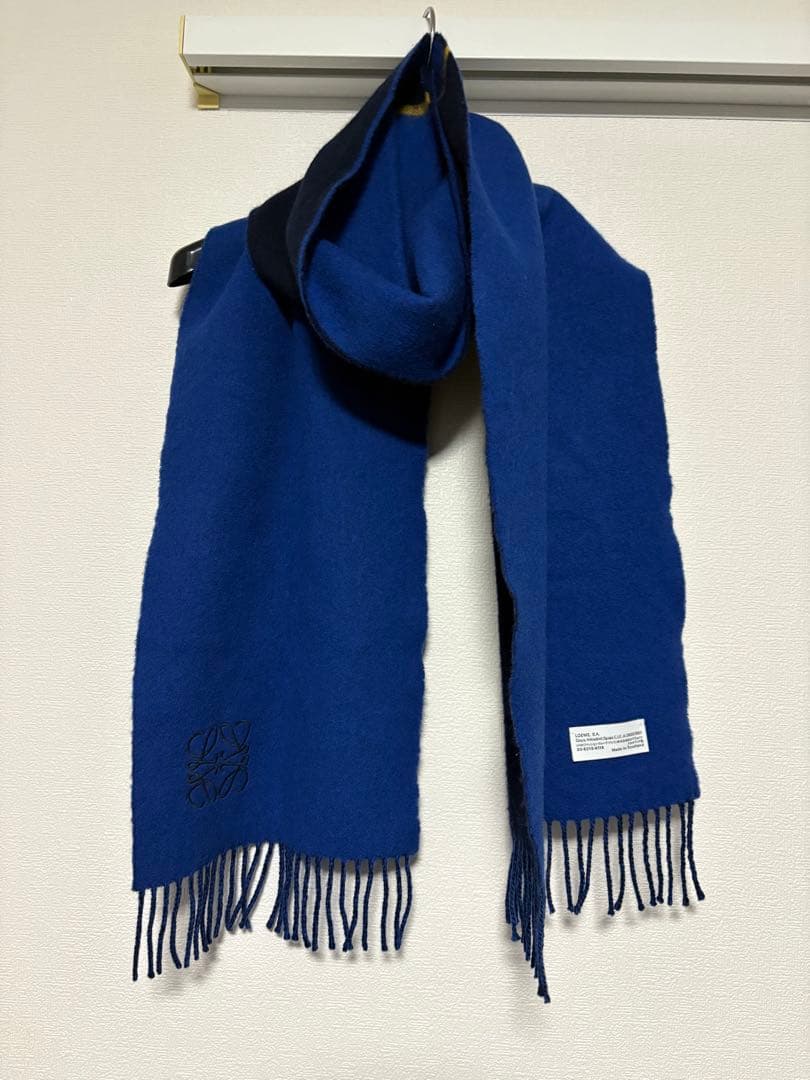 【LOEWE】ウールマフラー ネイビー×ブルー×イエロー
