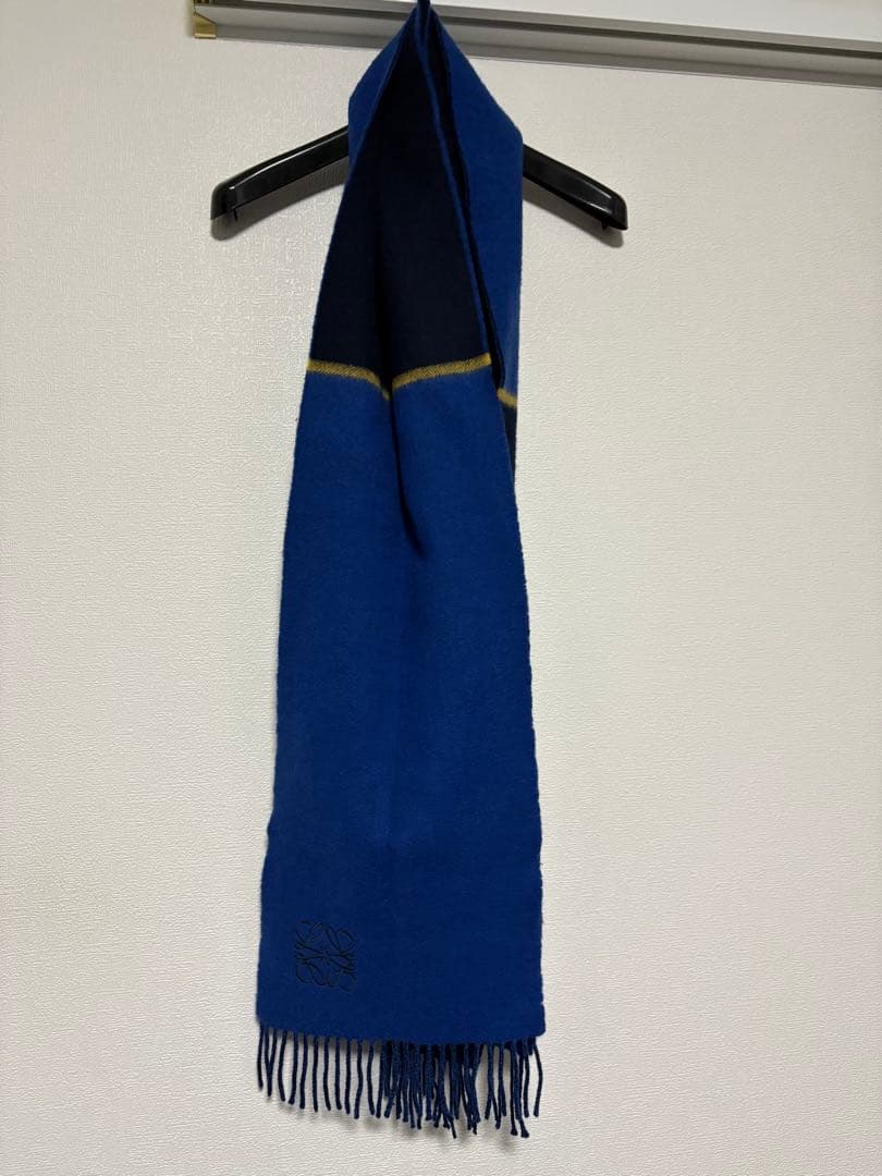 【LOEWE】ウールマフラー ネイビー×ブルー×イエロー