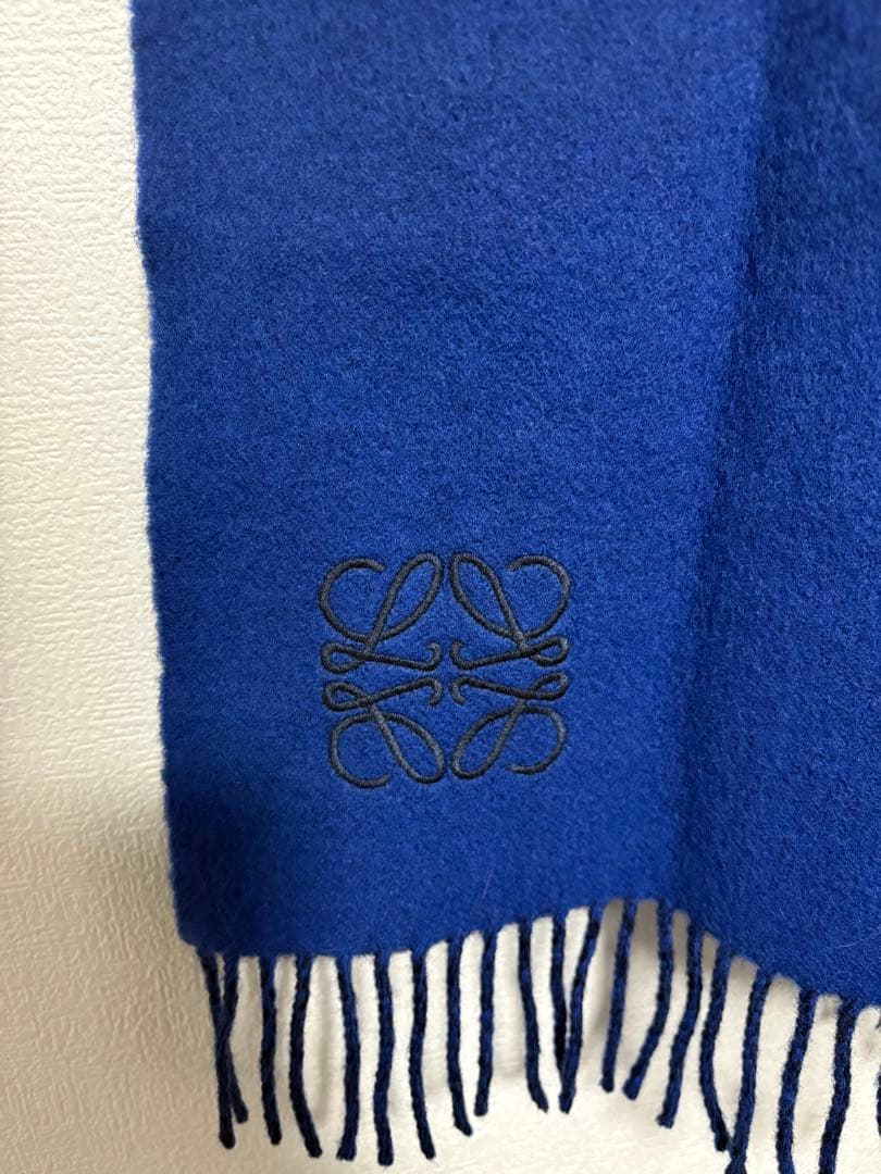 【LOEWE】ウールマフラー ネイビー×ブルー×イエロー