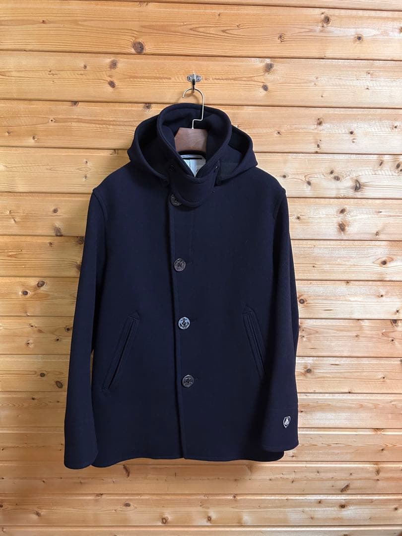 オーシバル×BEAMS　ネイビー フード付き シングルＰコート