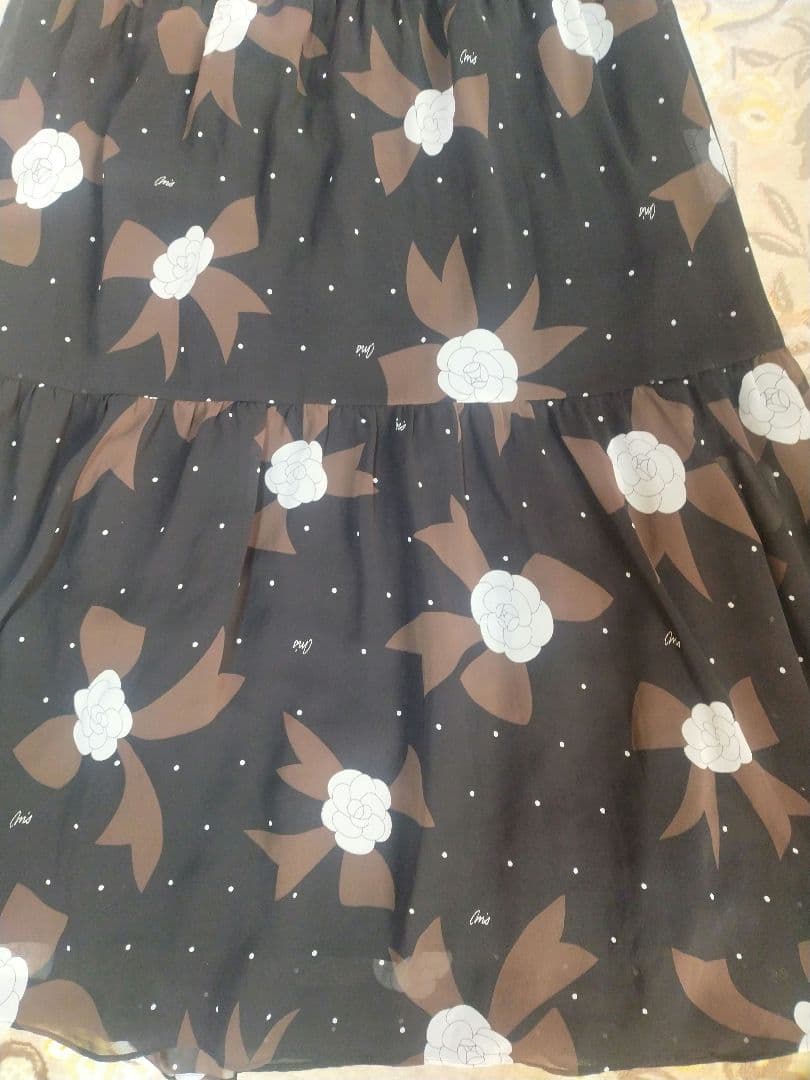 エムズグレイシー シフォンロングワンピース カメリア ドット柄 ベルト付き