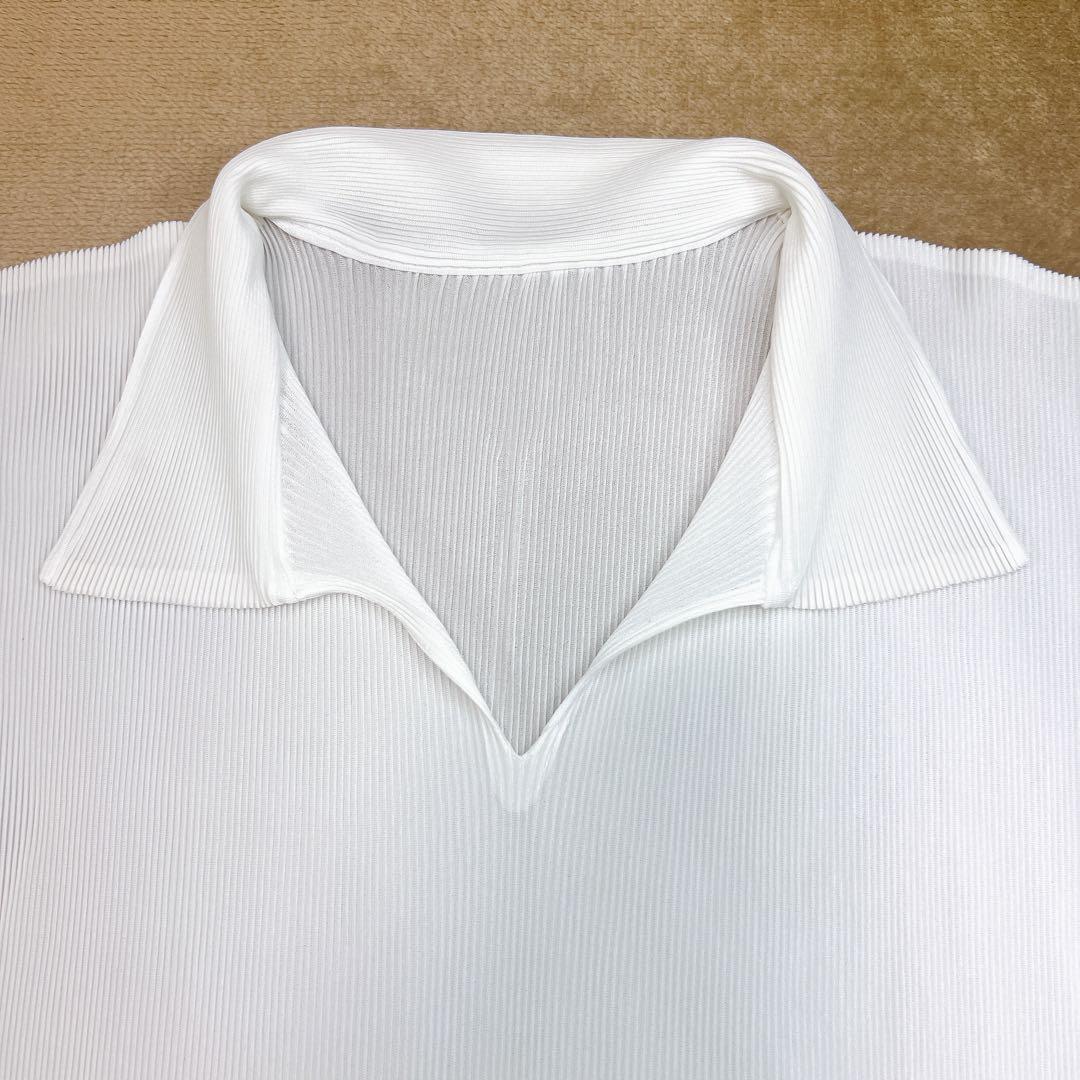 美品✨プリーツプリーズ 半袖カットソー ポロシャツ 白 サイズ03