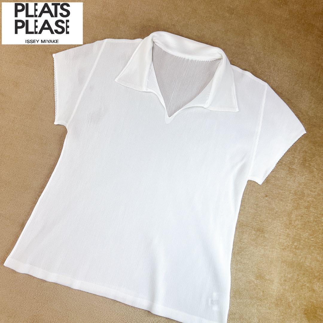 美品✨プリーツプリーズ 半袖カットソー ポロシャツ 白 サイズ03