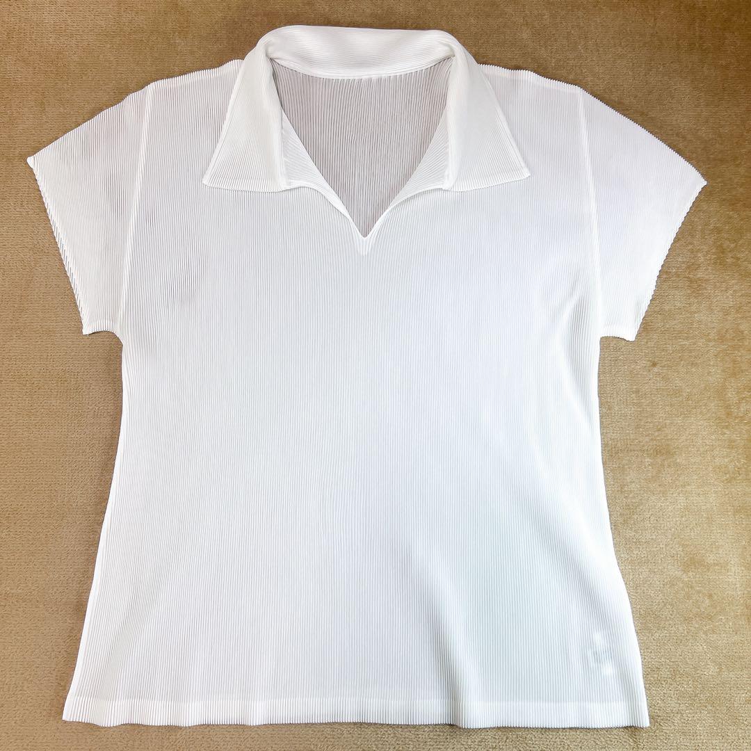美品✨プリーツプリーズ 半袖カットソー ポロシャツ 白 サイズ03