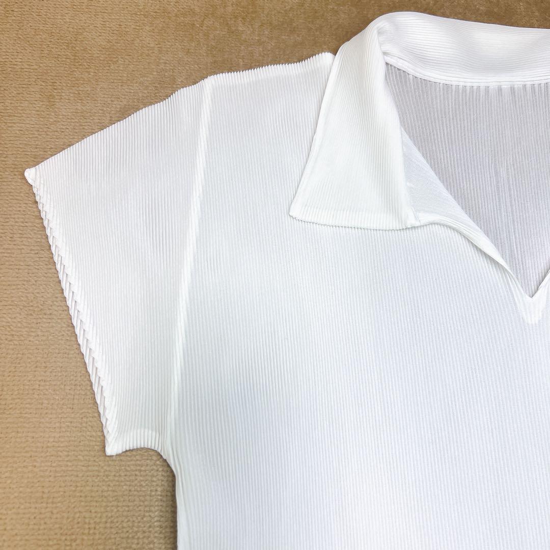 美品✨プリーツプリーズ 半袖カットソー ポロシャツ 白 サイズ03