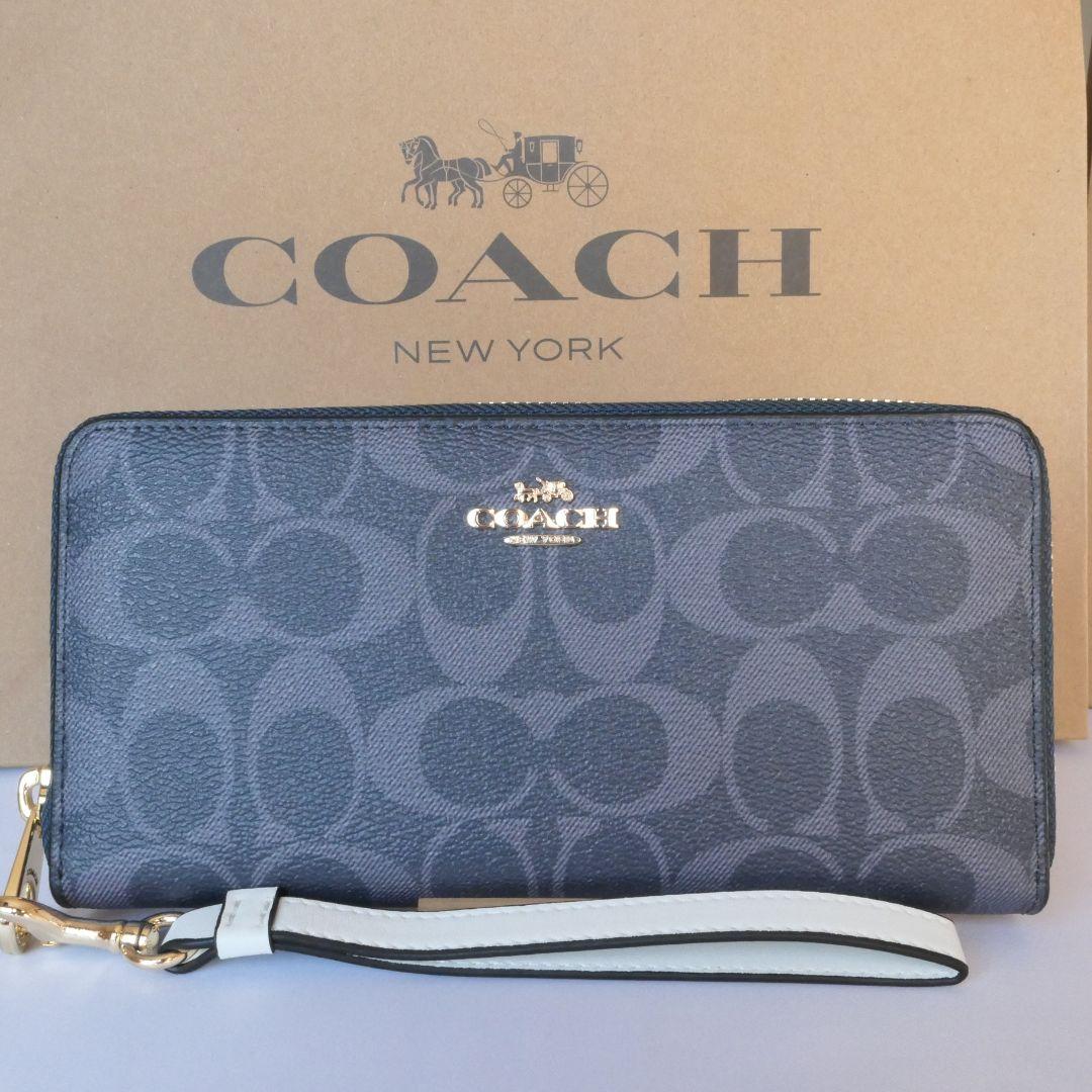 2点　 コーチ長財布 シグネチャー ロング ジップ C4452 デニムマルチ