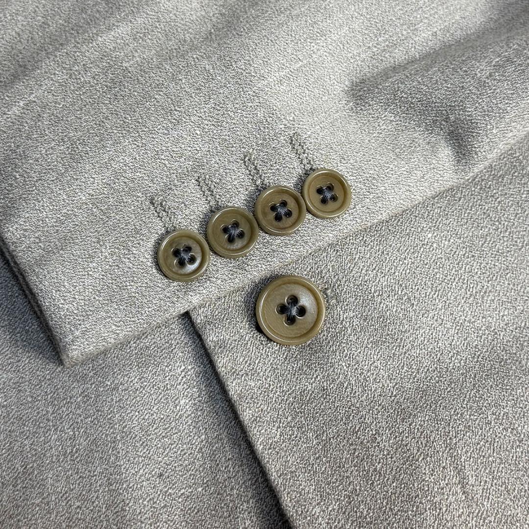 J3019美品 エンポリオアルマーニ 黒タグリネンソリッドスーツ モカグレー50