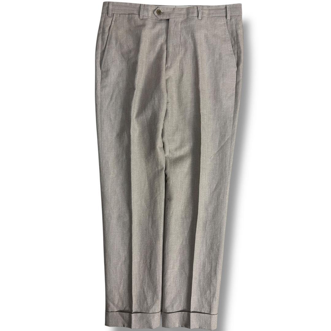 J3019美品 エンポリオアルマーニ 黒タグリネンソリッドスーツ モカグレー50