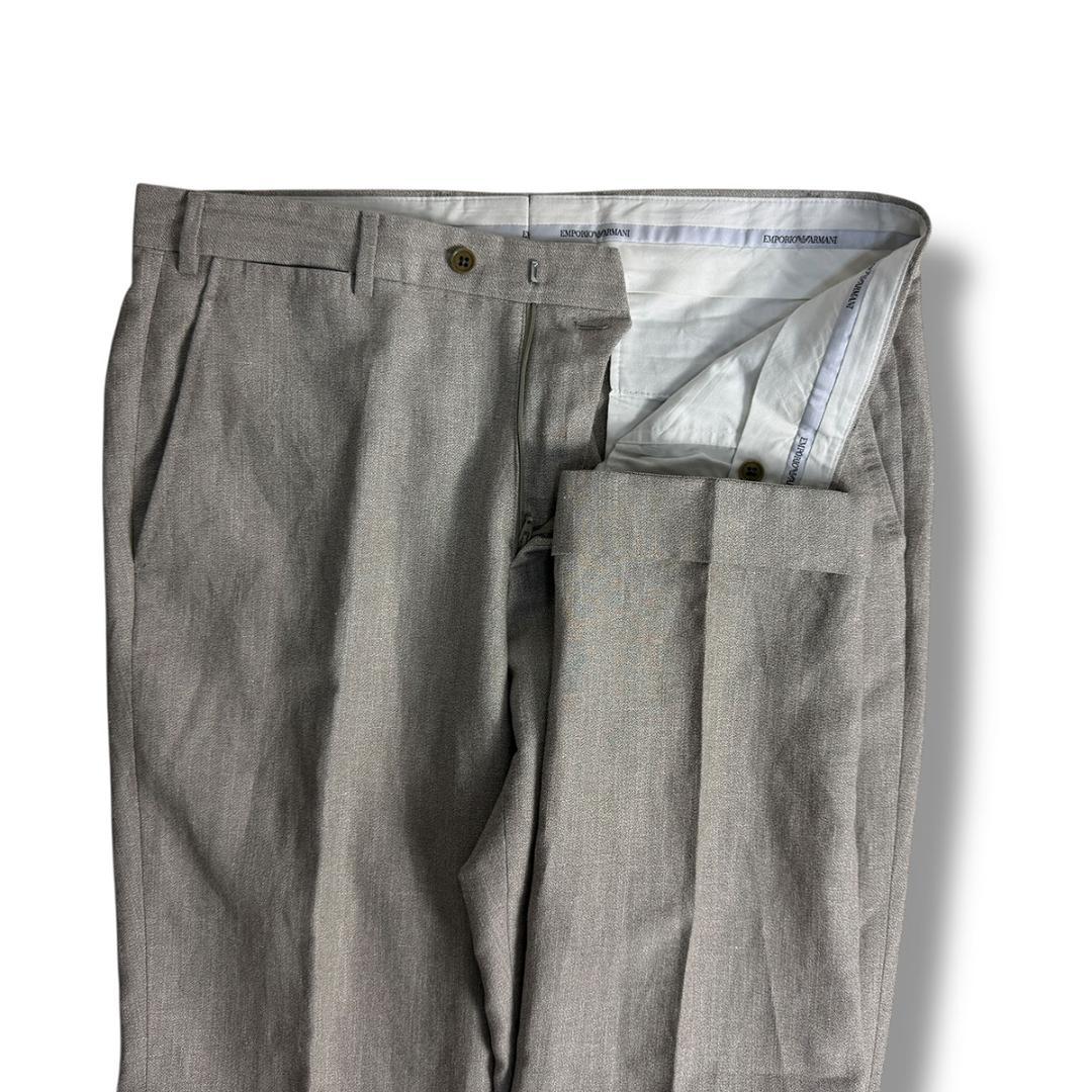 J3019美品 エンポリオアルマーニ 黒タグリネンソリッドスーツ モカグレー50