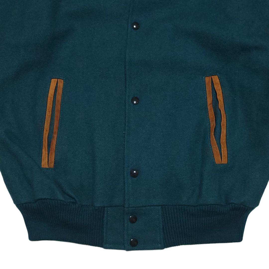 90s カナダ製 ウール×スウェード スタジャン 緑 L 古着