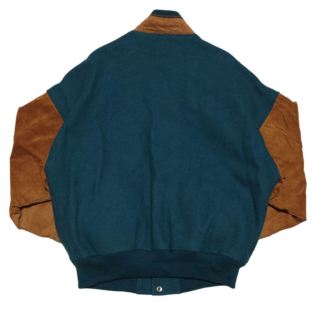 90s カナダ製 ウール×スウェード スタジャン 緑 L 古着