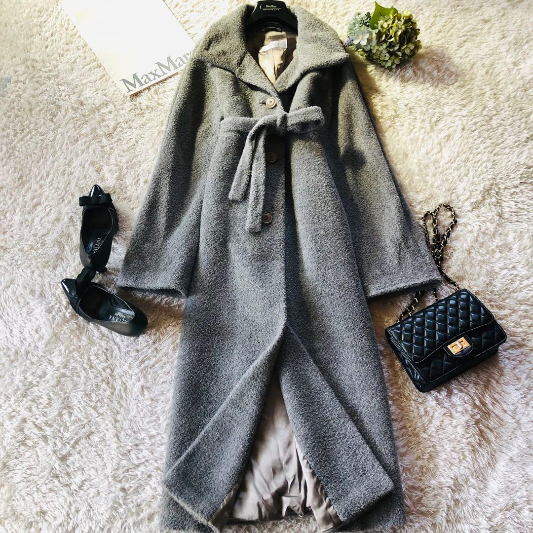 美品✨マックスマーラ ベルテッドコート マキシ丈 アルパカ 女優襟 グレー 40