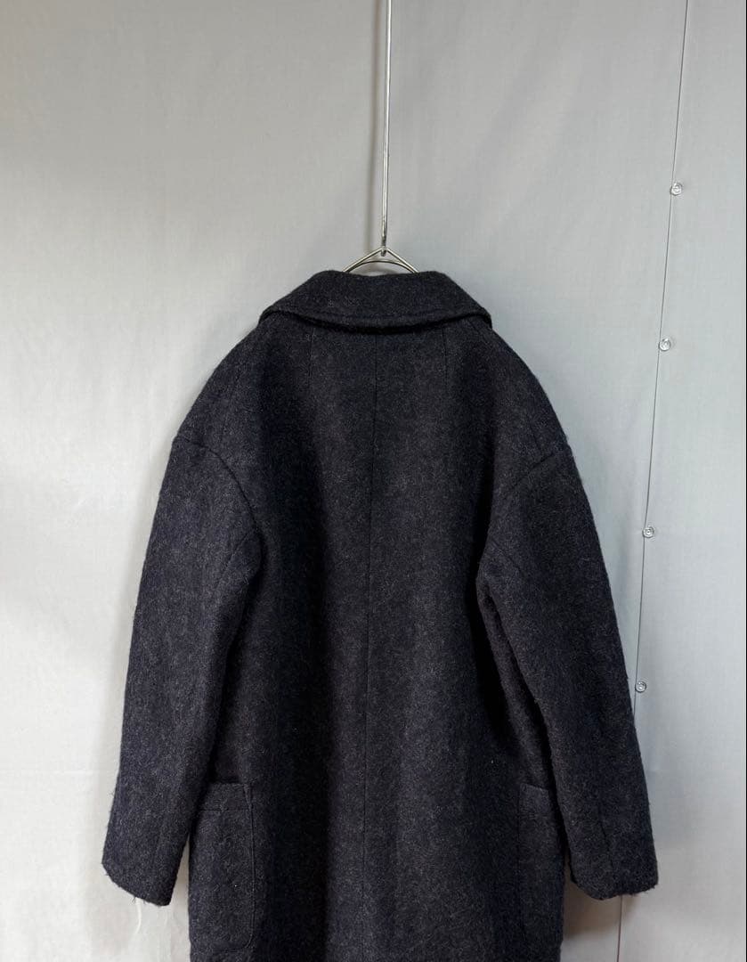 ユナイテッドアローズ　ウール混ダブルブレストシャギーコート　ネイビー