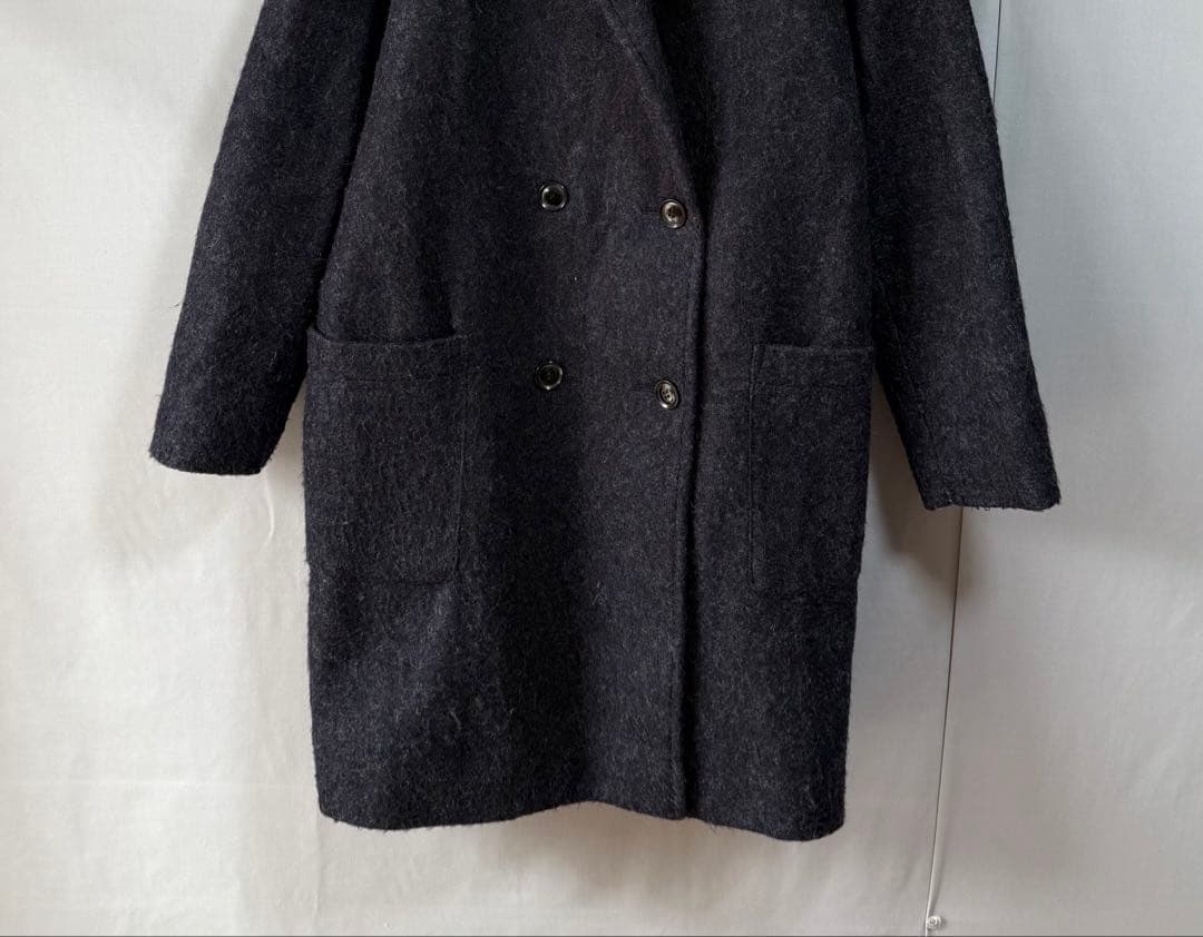 ユナイテッドアローズ　ウール混ダブルブレストシャギーコート　ネイビー