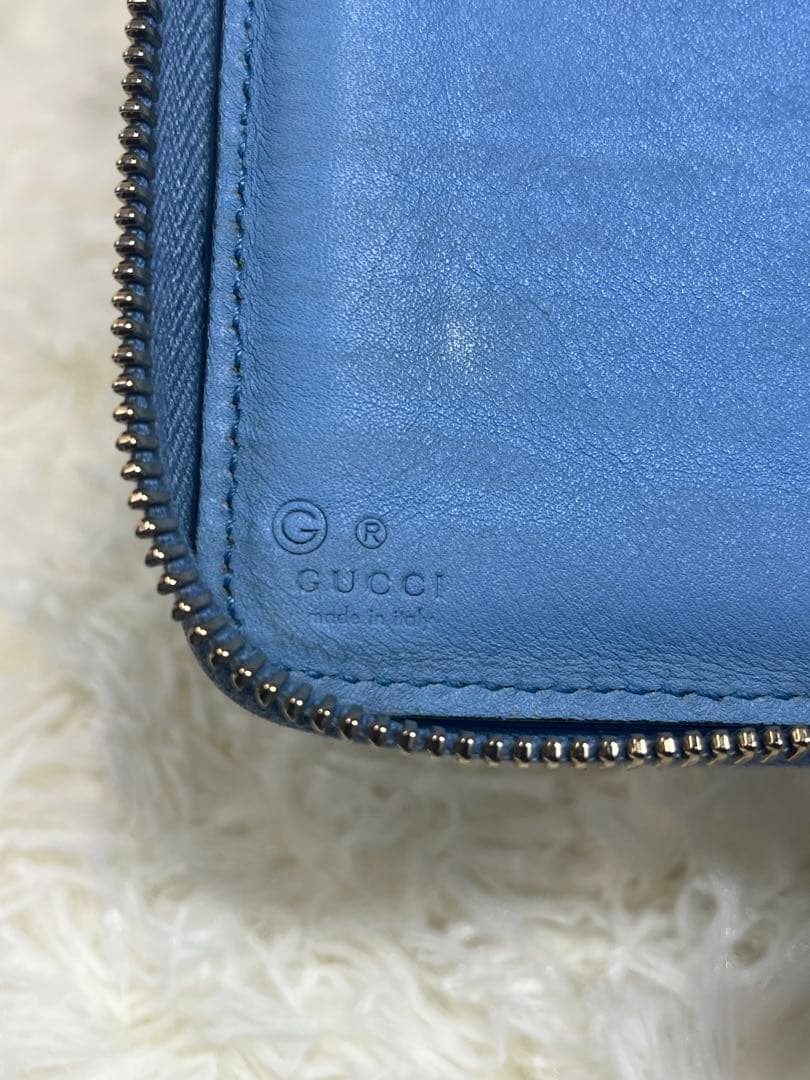 ✨人気✨ GUCCI マイクログッチシマ ラウンドファスナー ライトブルー