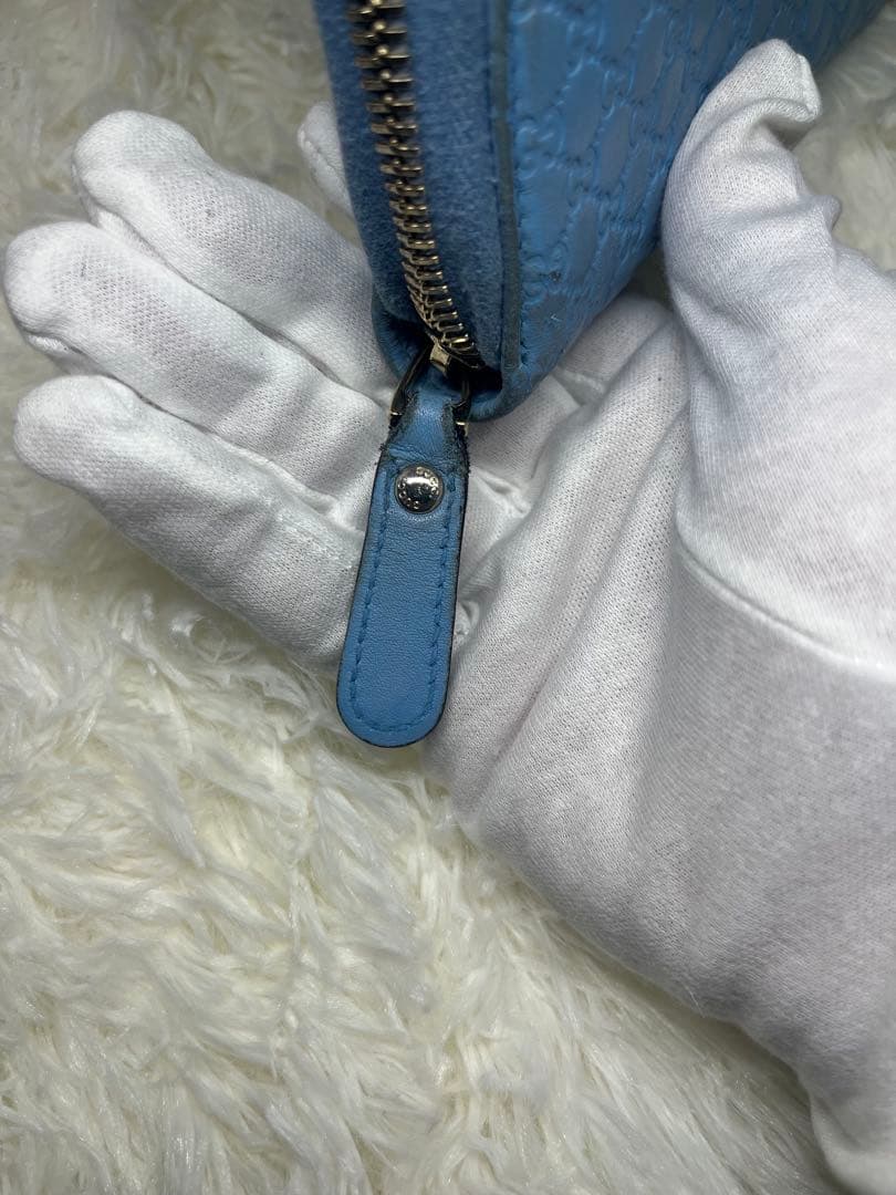 ✨人気✨ GUCCI マイクログッチシマ ラウンドファスナー ライトブルー