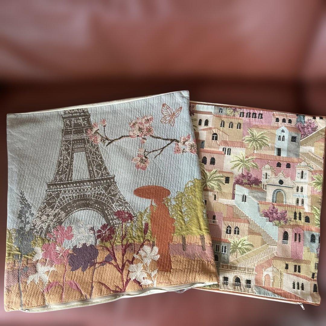 IOSIS クッションカバー　エッフェル塔、風景柄2枚組　イヴドローム