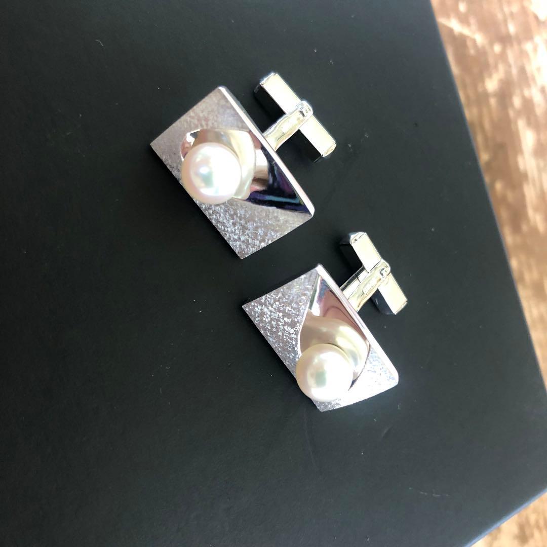 K14WG パール カフス カフリンクス 真珠 スーツ メンズ