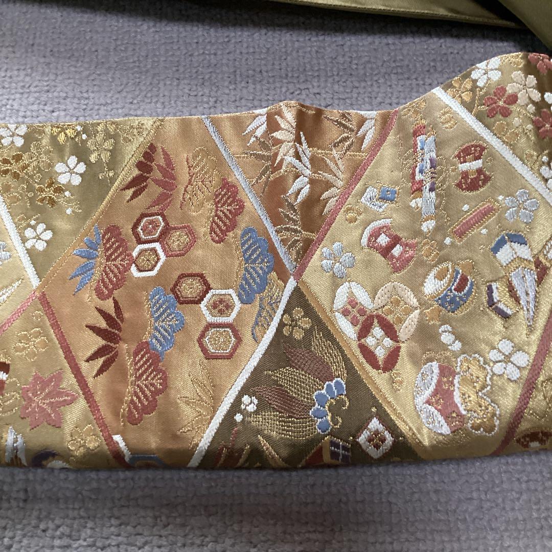 鈴乃屋　宝尽くし　高級六通袋帯　落ち着いた色味　結婚式　お正月　お祝い事に