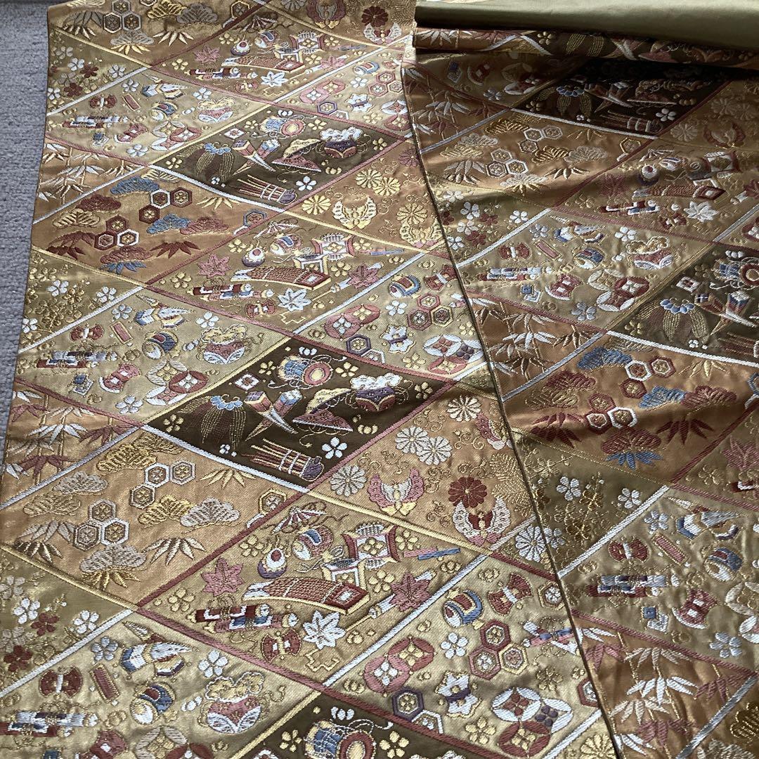 鈴乃屋　宝尽くし　高級六通袋帯　落ち着いた色味　結婚式　お正月　お祝い事に