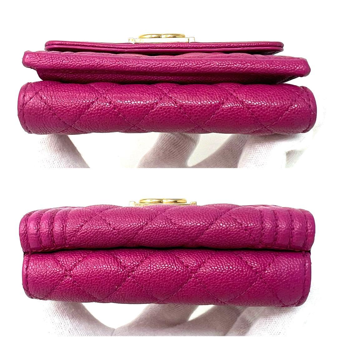 シャネル CHANEL ボーイシャネル キャビアスキン マトラッセ 三つ折り財布
