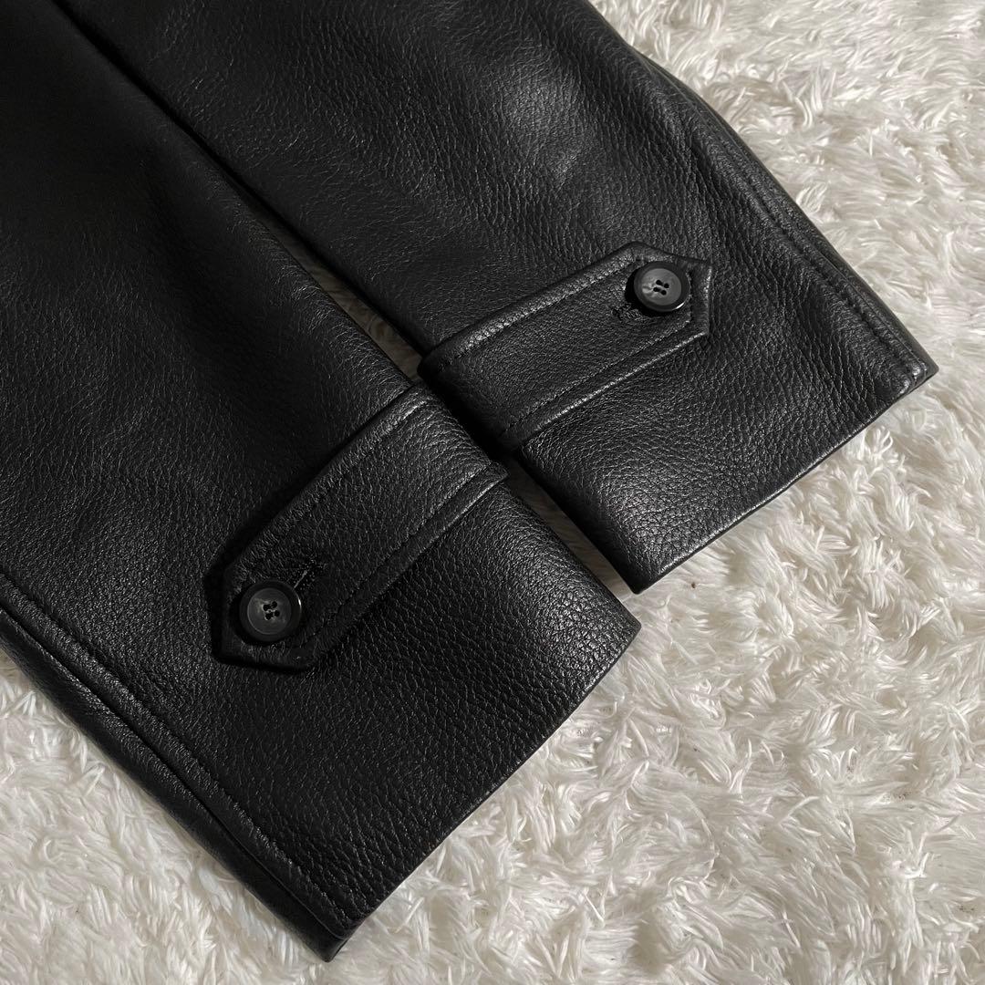 メンズビギ レザーコート ピーコート ダブルブレスト シープレザー 型押し