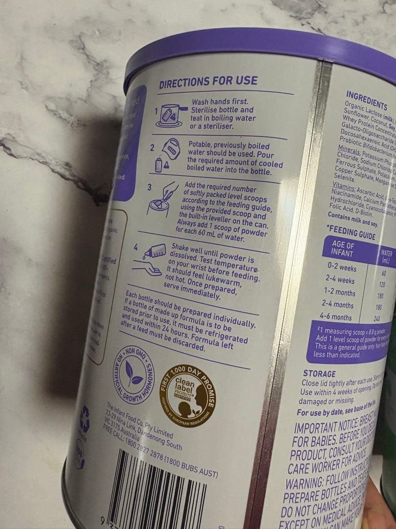 bubs organic オーガニック粉ミルク　牛　step1 800g×2缶