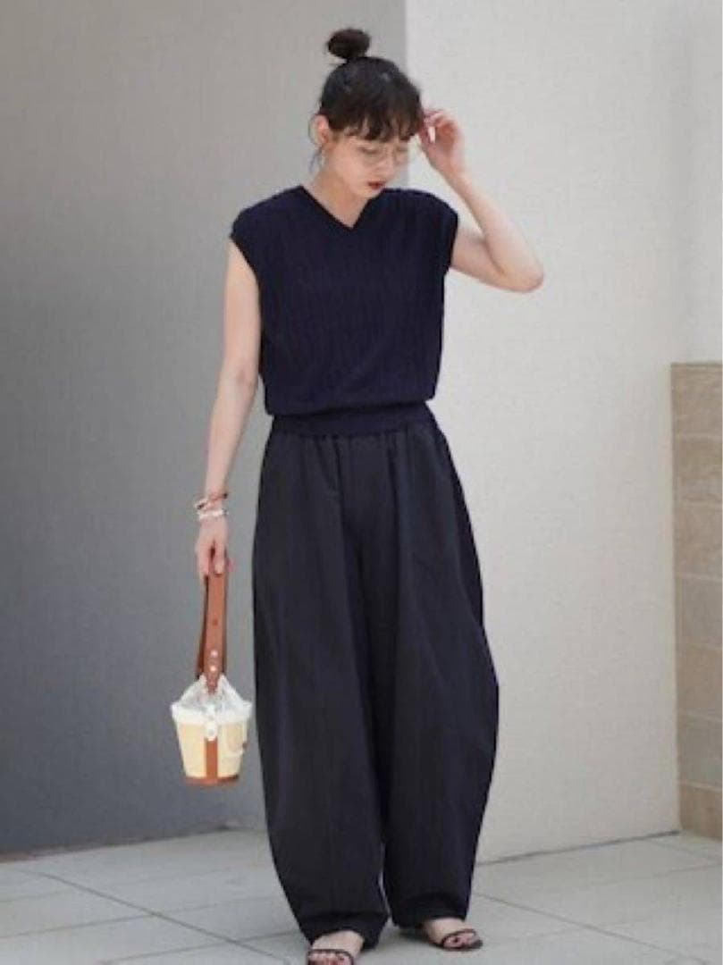 Curensology カレンソロジー　コットンリネンドロストパンツ　ブラック