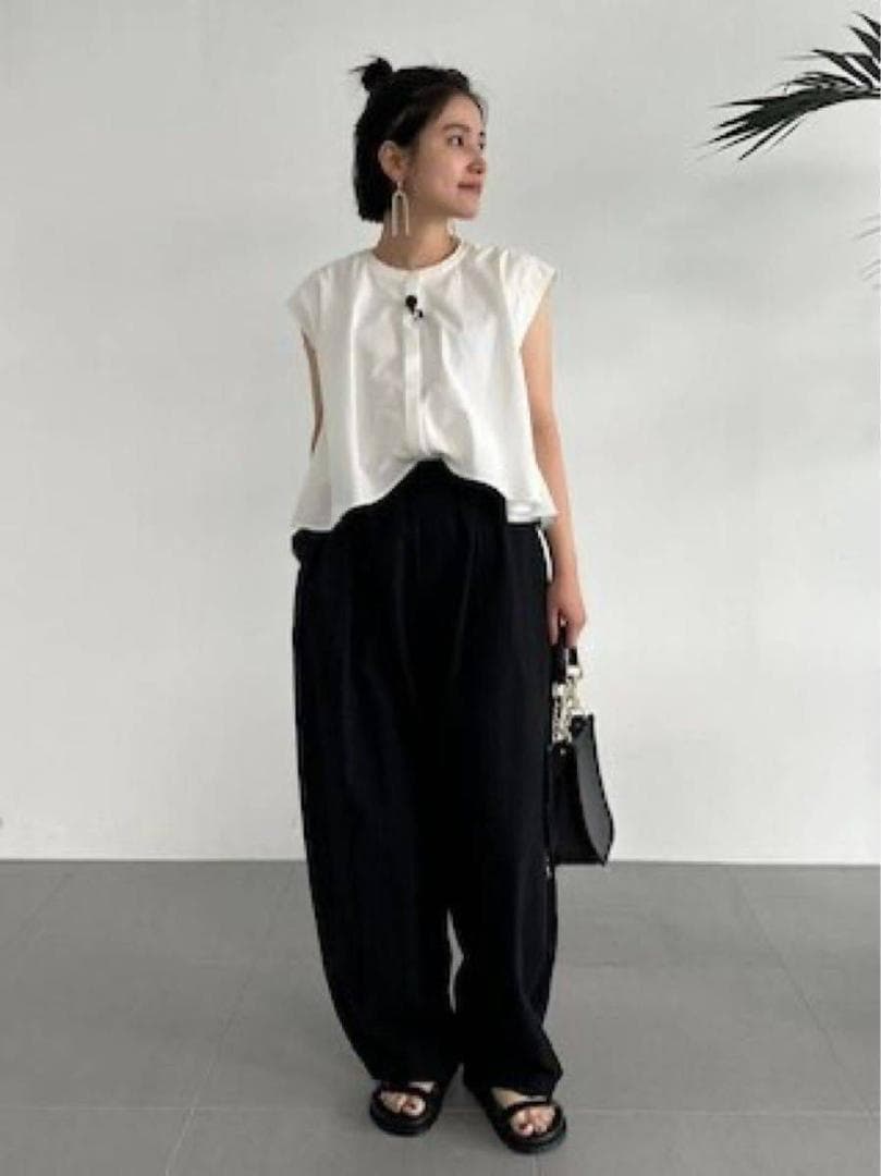 Curensology カレンソロジー　コットンリネンドロストパンツ　ブラック