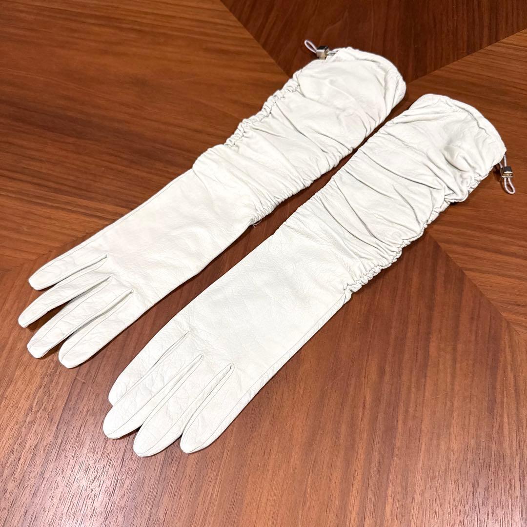 S MAX MARA ラムスキンレザーロンググローブ 本革 手袋 白 アイボリー
