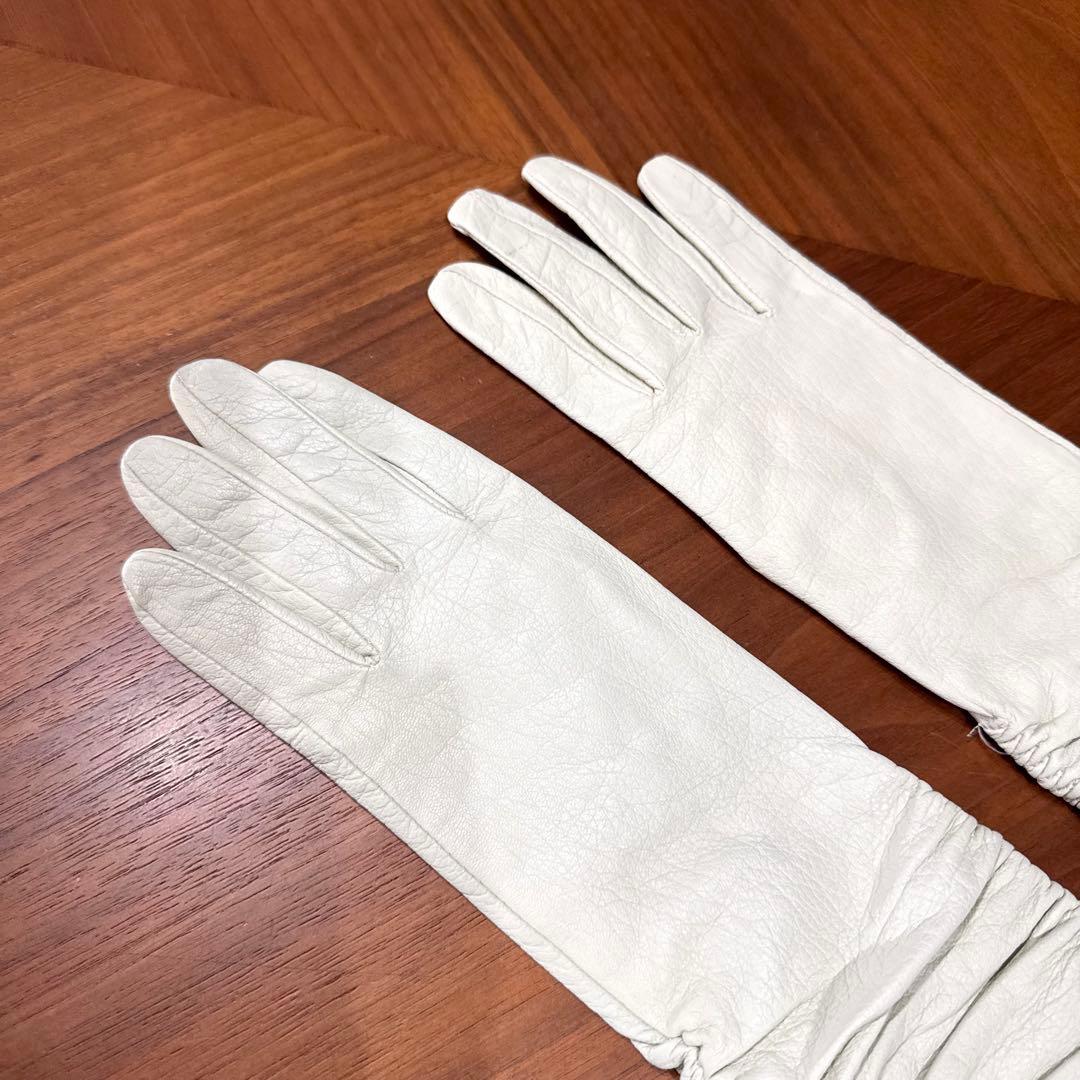S MAX MARA ラムスキンレザーロンググローブ 本革 手袋 白 アイボリー