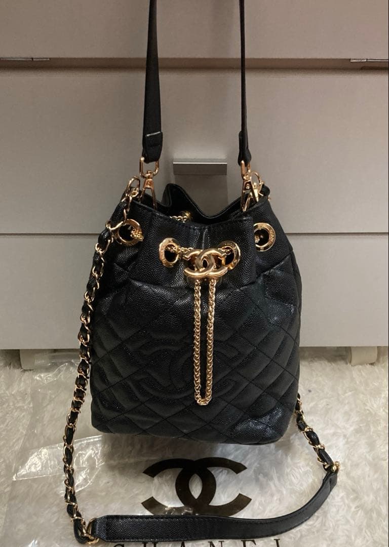 CHANEL 巾着ショルダーバッグ　ブラック　2way