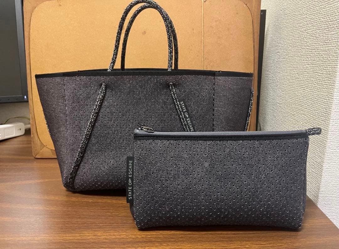 【美品】STATE OF ESCAPE トートバッグ グレー ブラックデニム