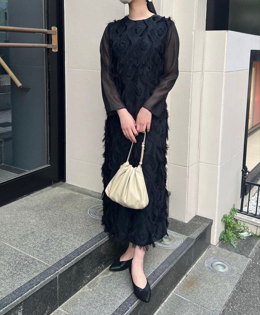 UNITED ARROWS フリンジ ジャカード ソデ　シアー　ワンピース