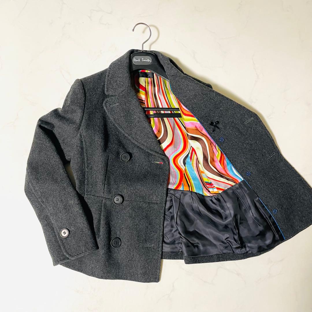 海*男様 美品✨　ポールスミス　ピーコート　カシミア混　マルチストライプ　グレー
