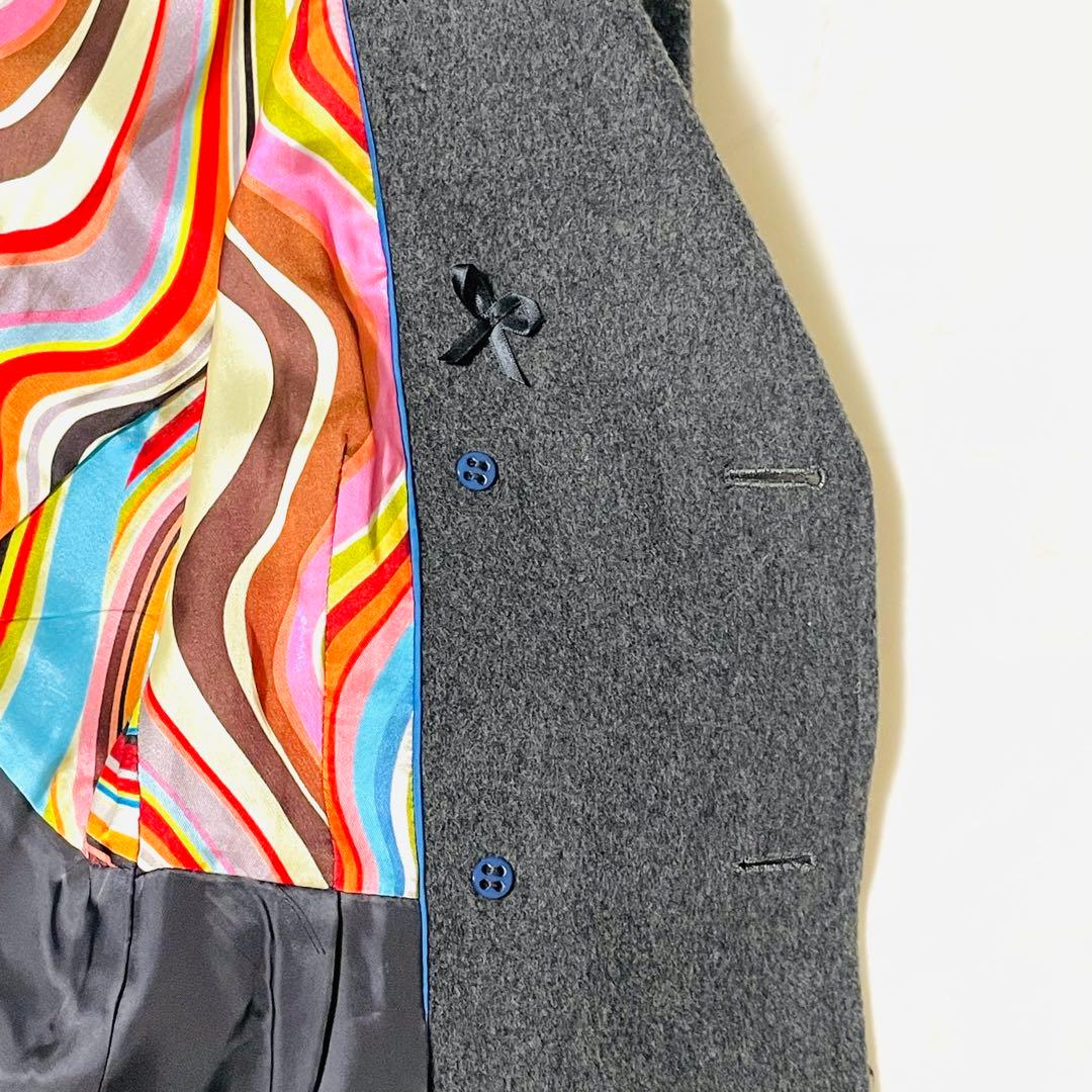 海*男様 美品✨　ポールスミス　ピーコート　カシミア混　マルチストライプ　グレー