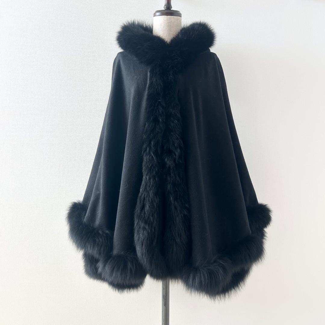 ダーマコレクション　ポンチョ　ケープコート　ブラック　カシミヤ100%