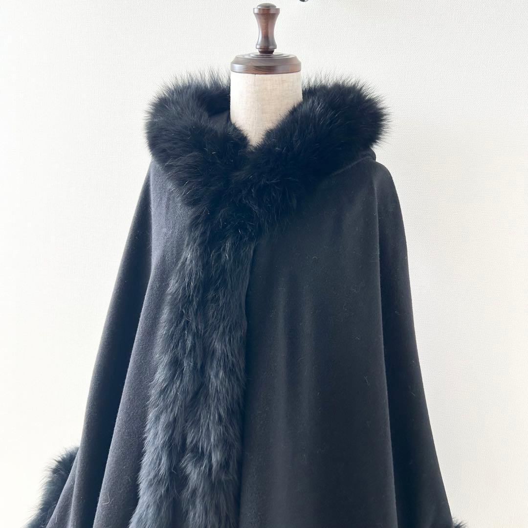 ダーマコレクション　ポンチョ　ケープコート　ブラック　カシミヤ100%