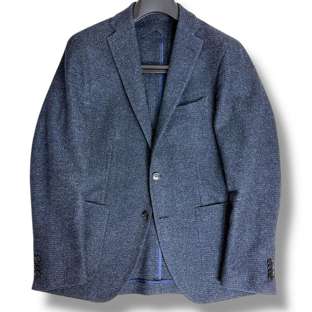 J6383 超美品 タリアトーレ シルクリネンツイードジャケット ネイビー 50