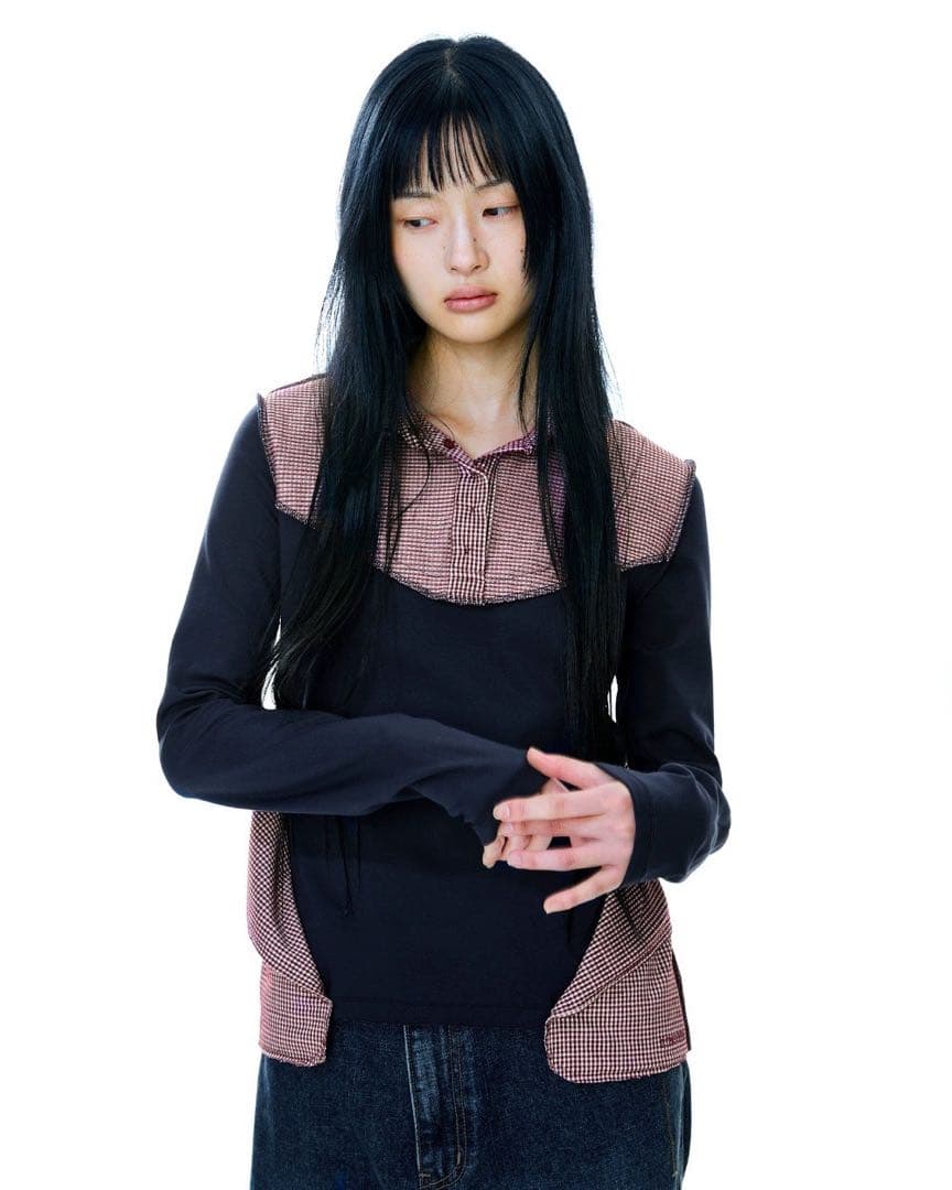 COYSEIO チェック柄ポロシャツ風レイヤードシャツ