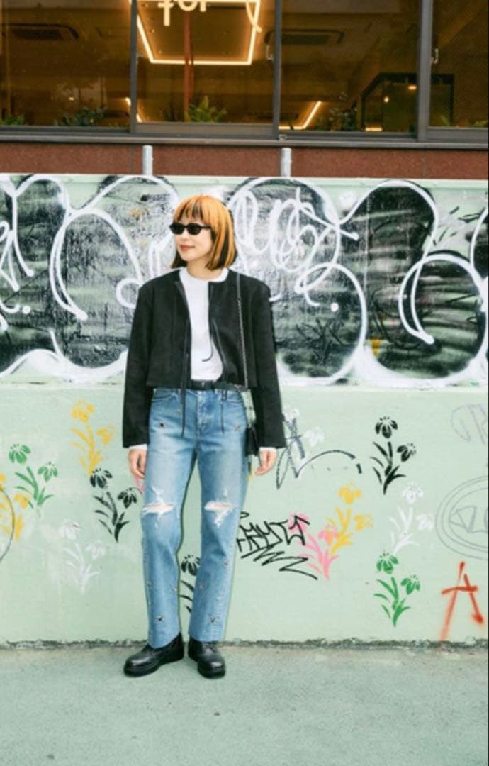 CITYSHOP < THEMOOD >スエードジャケットリボンブラック黒やぎ革