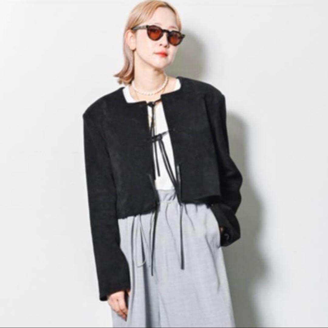 CITYSHOP < THEMOOD >スエードジャケットリボンブラック黒やぎ革