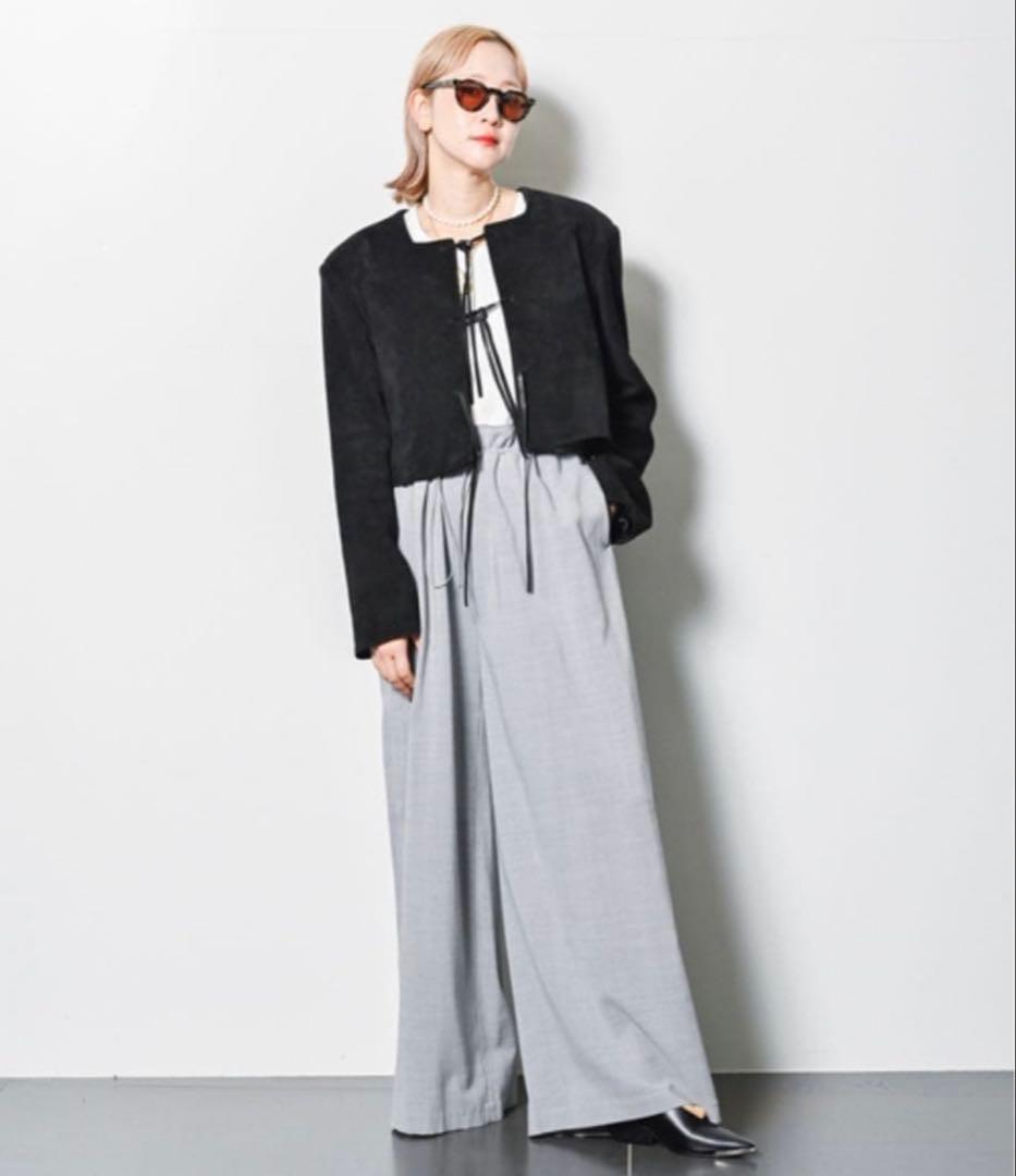 CITYSHOP < THEMOOD >スエードジャケットリボンブラック黒やぎ革