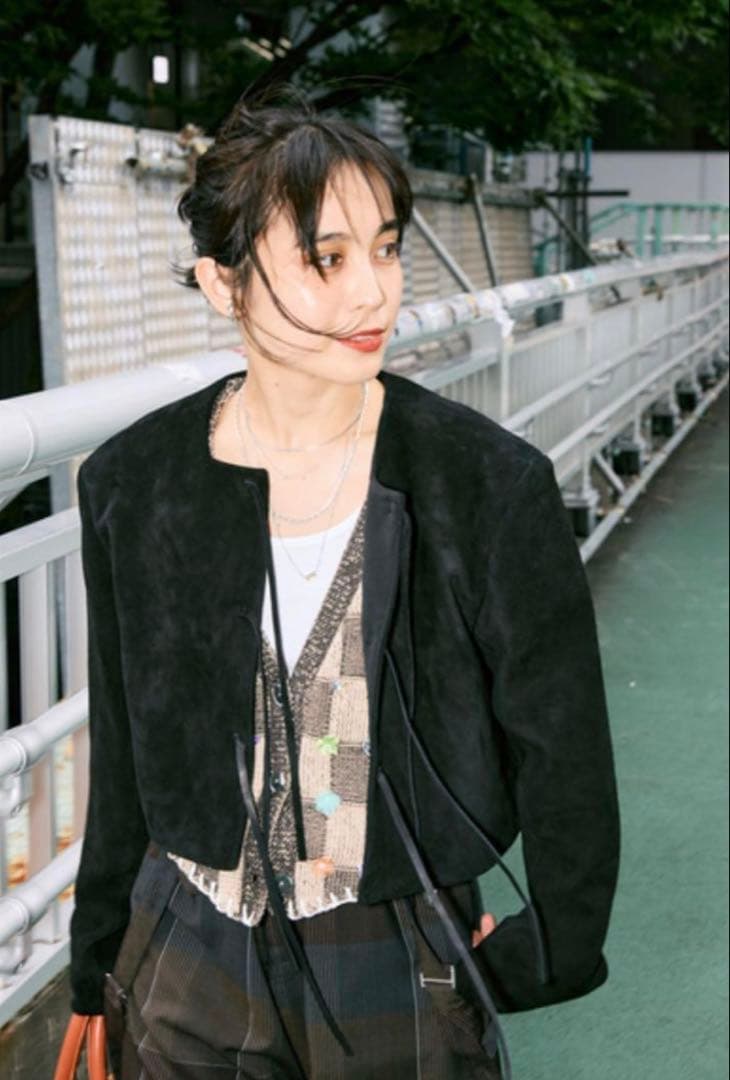 CITYSHOP < THEMOOD >スエードジャケットリボンブラック黒やぎ革