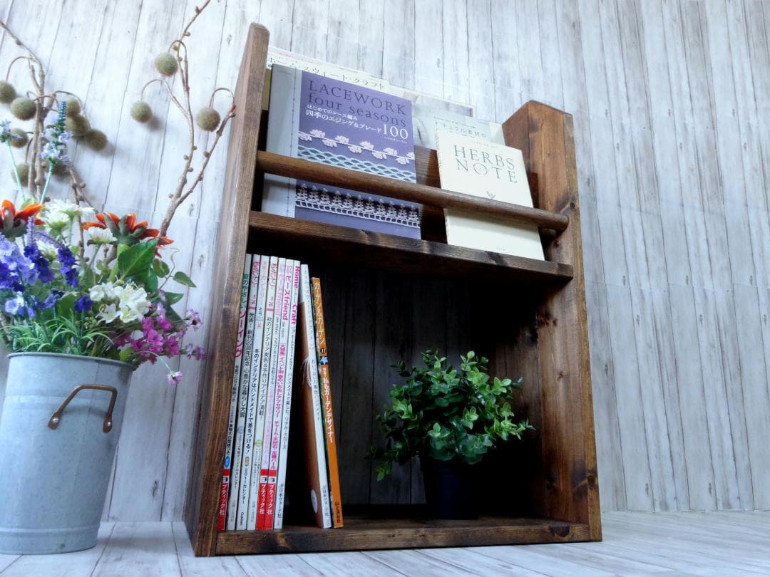 ハンドメイド　雑誌＆絵本ラック　ショート（ダークチーク色）