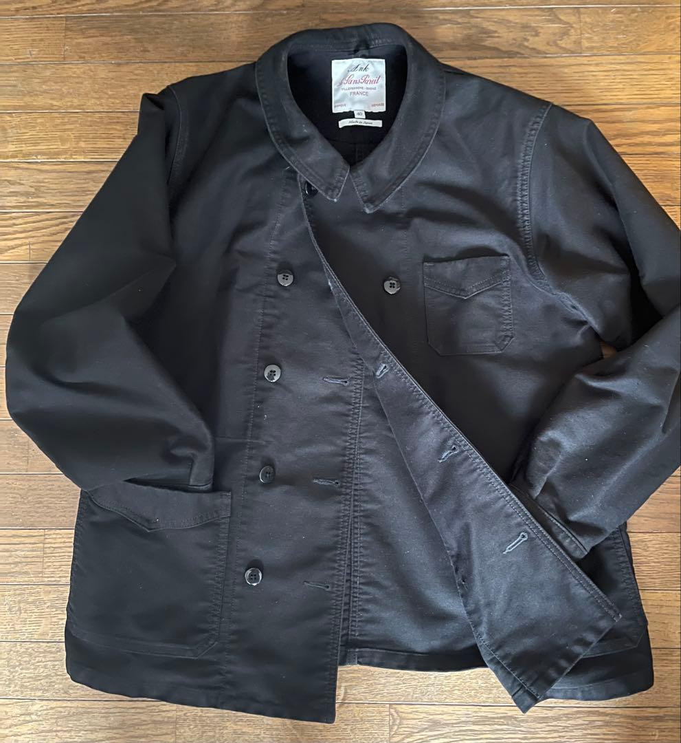 ルサンパレイユ　ダブルブレスト　ブラックモールスキンカバーオール サイズ40