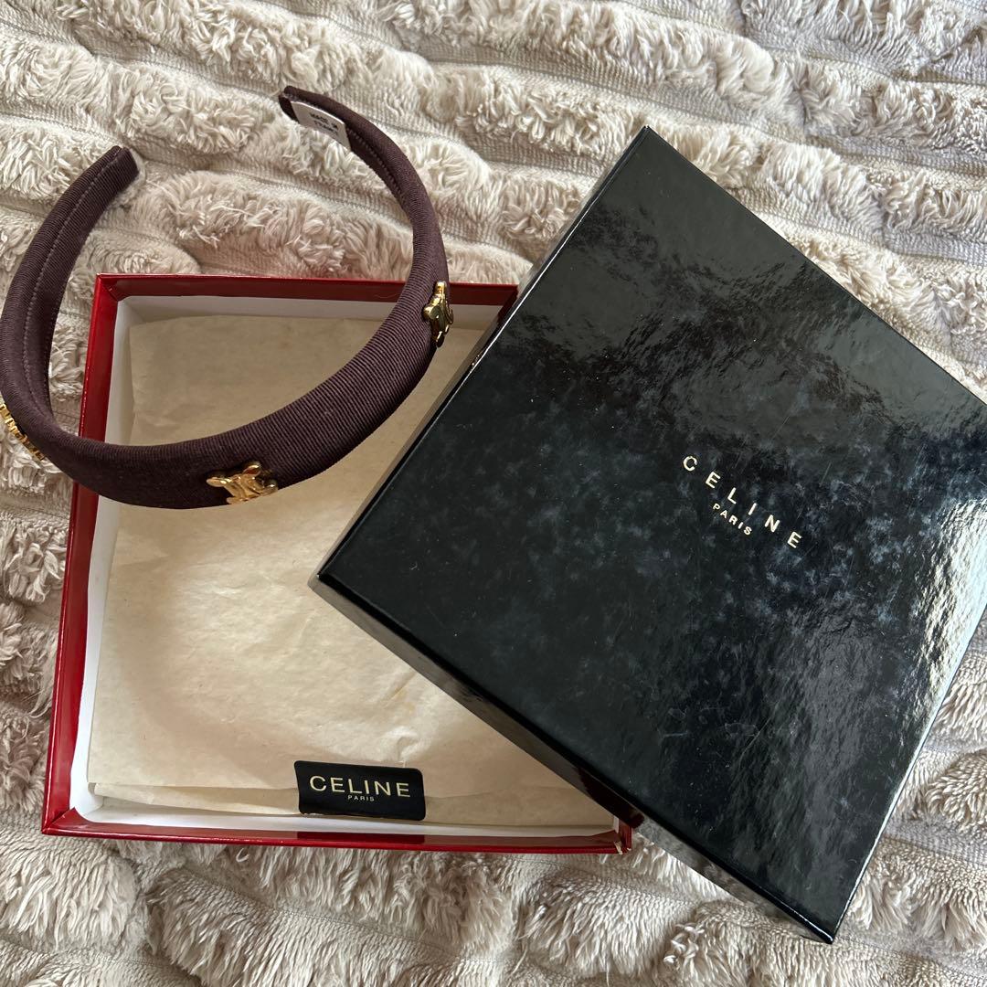 CELINE ブラウン ヘアバンド ゴールド装飾